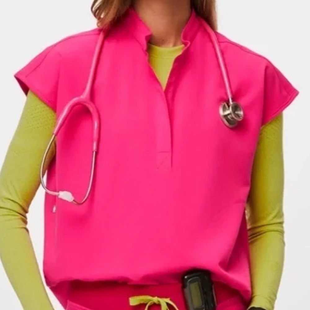 FIGS Shocking Pink Rafaela Scrub Top XS